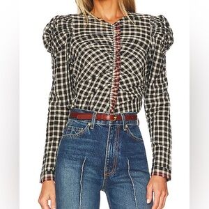 Ulla Johnson Blair Plaid Long Sleeve Top Eclipse Winter 2022